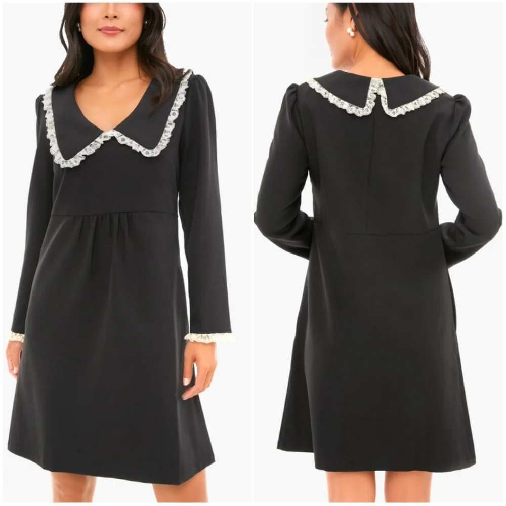 Tuckernuck Saxby Dress Lace Collar Mini Long Sleeve Black‎ NWT XS Peter Pan Goth